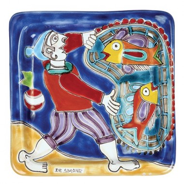Piatto Quadrato Pescatore Ceramiche De Simone 20x20 DS 27 Piatto Quadrato Pescatore Ceramiche De Simone 20x20 DS 27